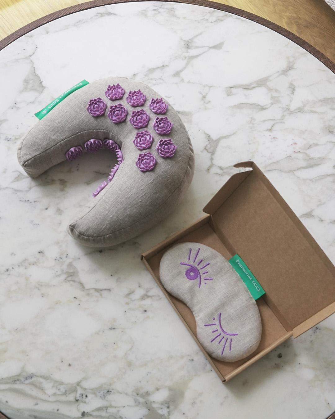 Mondkissen Natur/Violett +  Augenmaske