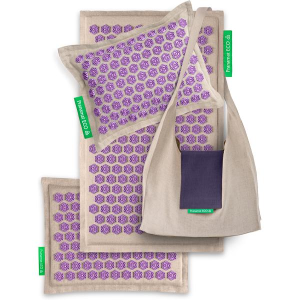 Pranamat ECO Set (Matte + Kissen + Mini + Tasche) Natur & Violett