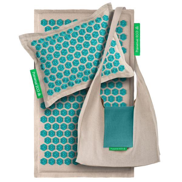 Pranamat ECO Set (Matte + Kissen + Tasche) Beige & Türkis