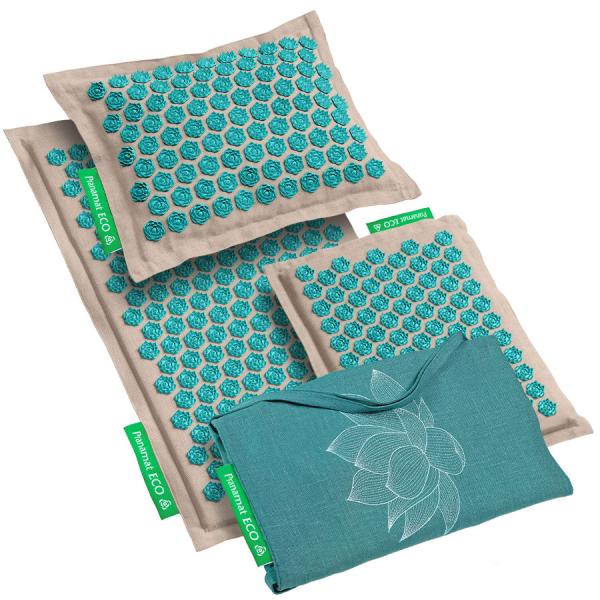 Pranamat ECO Set (Matte + Kissen + Mini + XL Tasche) Natur & Türkis