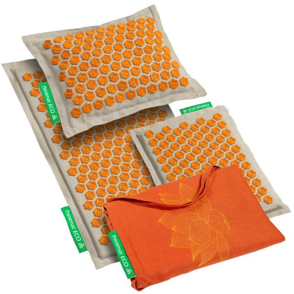 Pranamat ECO Set (Matte + Kissen + Mini + XL Tasche) Natur & Orange